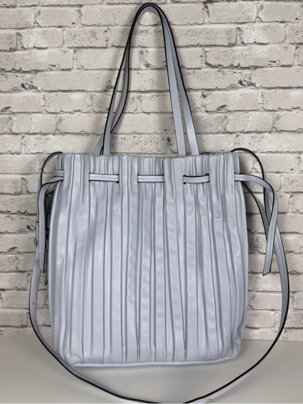 Zara Light Pale Blue Pleated Tote Bag